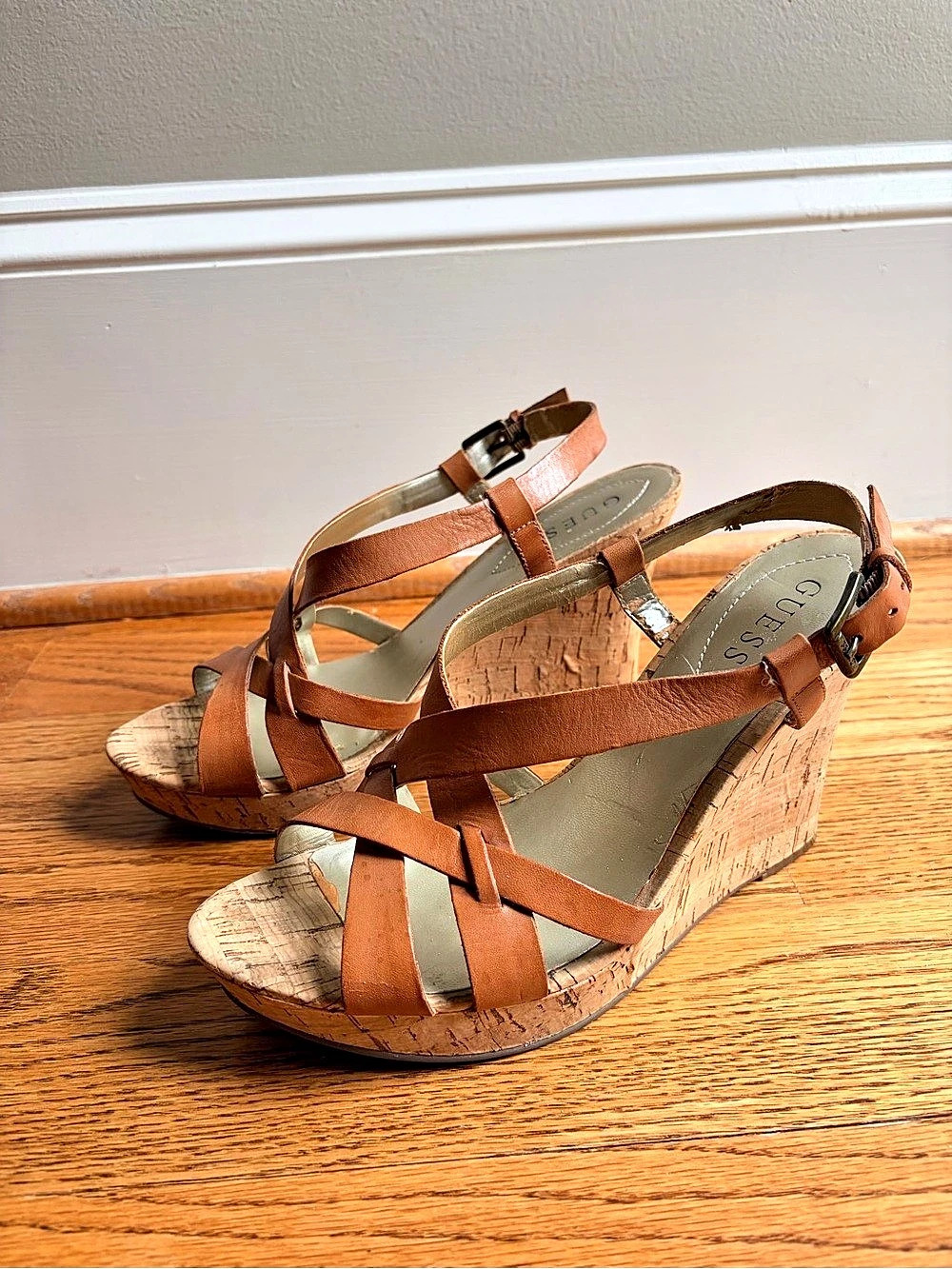 Guess Cork Wedge Sandals in Brown